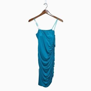 Cache - NWT - Teal Ruched Dress with Ruffle - size 12 (probably closer to 8-10)